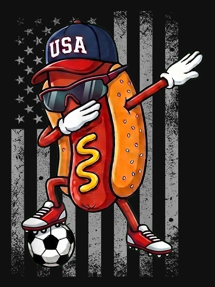 Hot Dog Dabbing Funny Soccer Boys Girls Kids Men & Women by GreggRoss