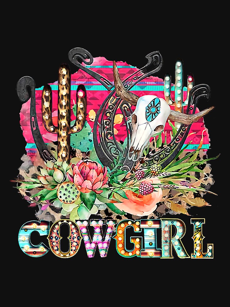 Western Cactus Texas Cowgirl Cow Bull Skull Rodeo Horse Girl by doria7fjly