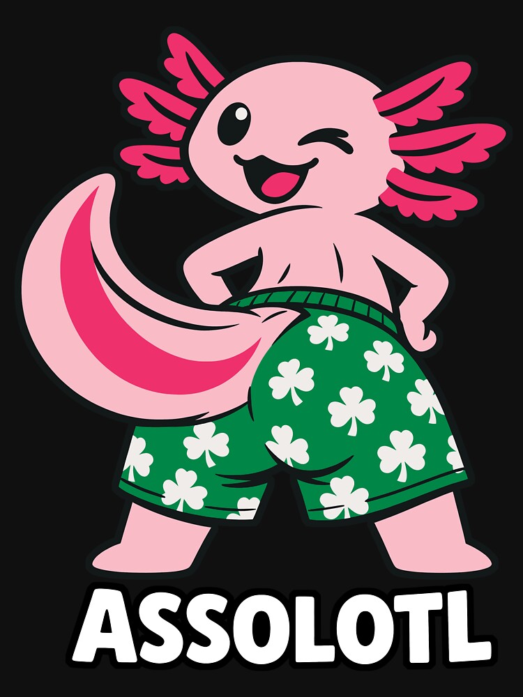 Axolotl Winking — Retro Clover Shorts and Cheeky Mascot Design by NaturEdeN