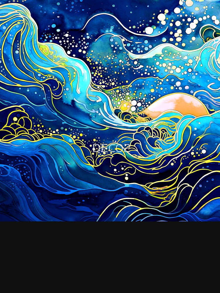 Asian-Inspired Blue Ocean Waves Abstract Design Art by DEC02