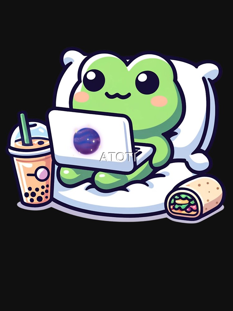 Relaxed Programmer Frog - Cute Cartoon by ATOTI