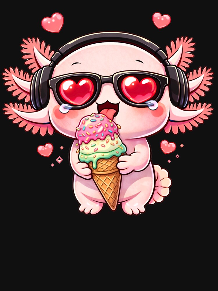Ice Cream Love Axolotl – Cute Kawaii Axolotl Eating Ice Cream Chibi Anime Design by ColorSplash123