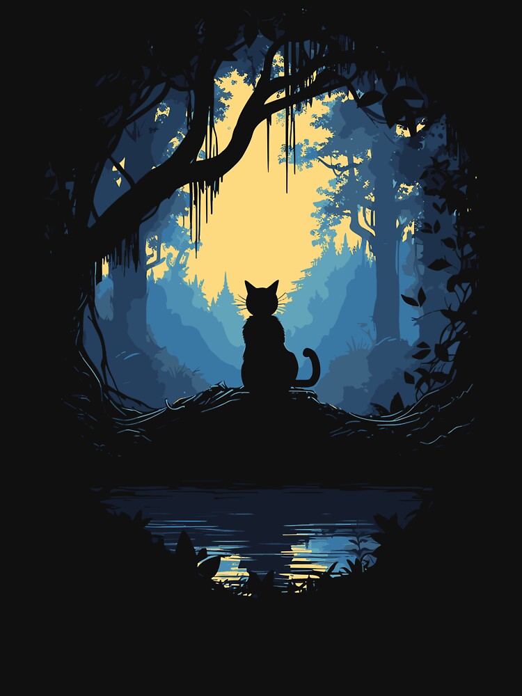 Black Cat In Magic Forest Under Moonlight by BrilliantTShop
