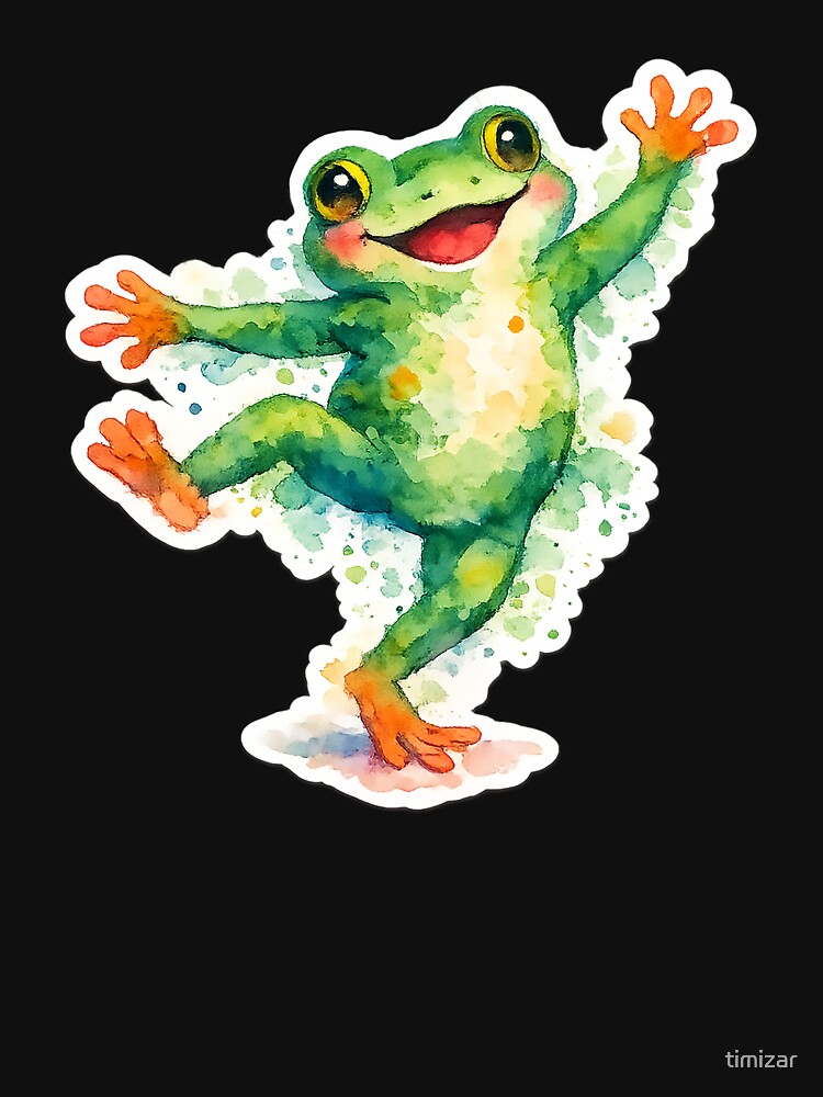 Cute Happy Frog Watercolor – Kawaii Dancing Frog by timizar