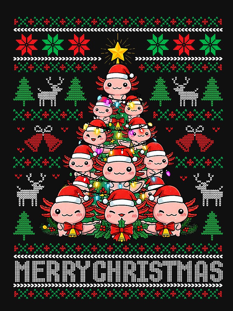 Cute Axolotl Christmas Tree Pixel Holiday Scene by barrycantre11