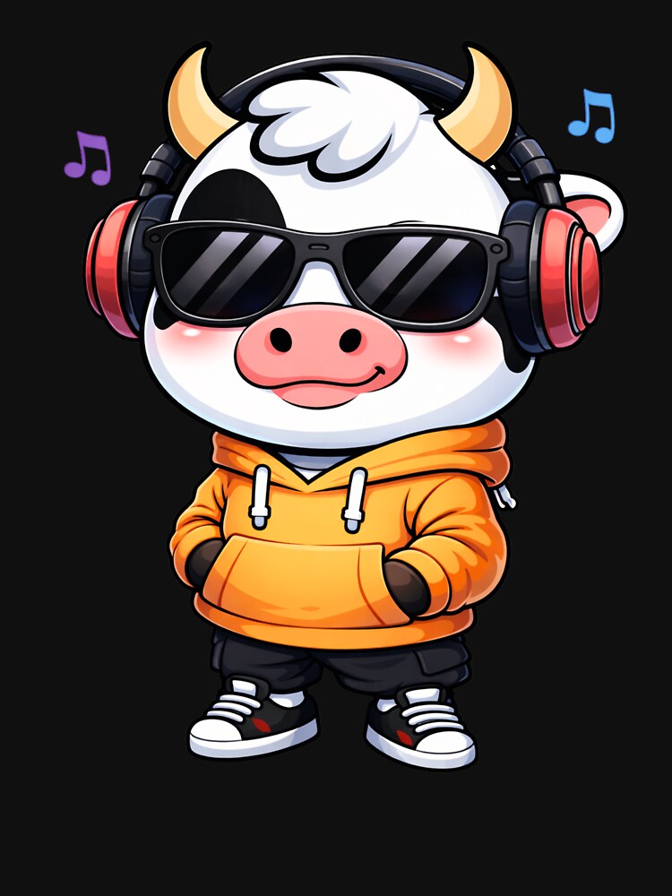Music Vibes Cow – Cute Chibi Cow Cartoon | Urban Street Aesthetic Design by ColorSplash123