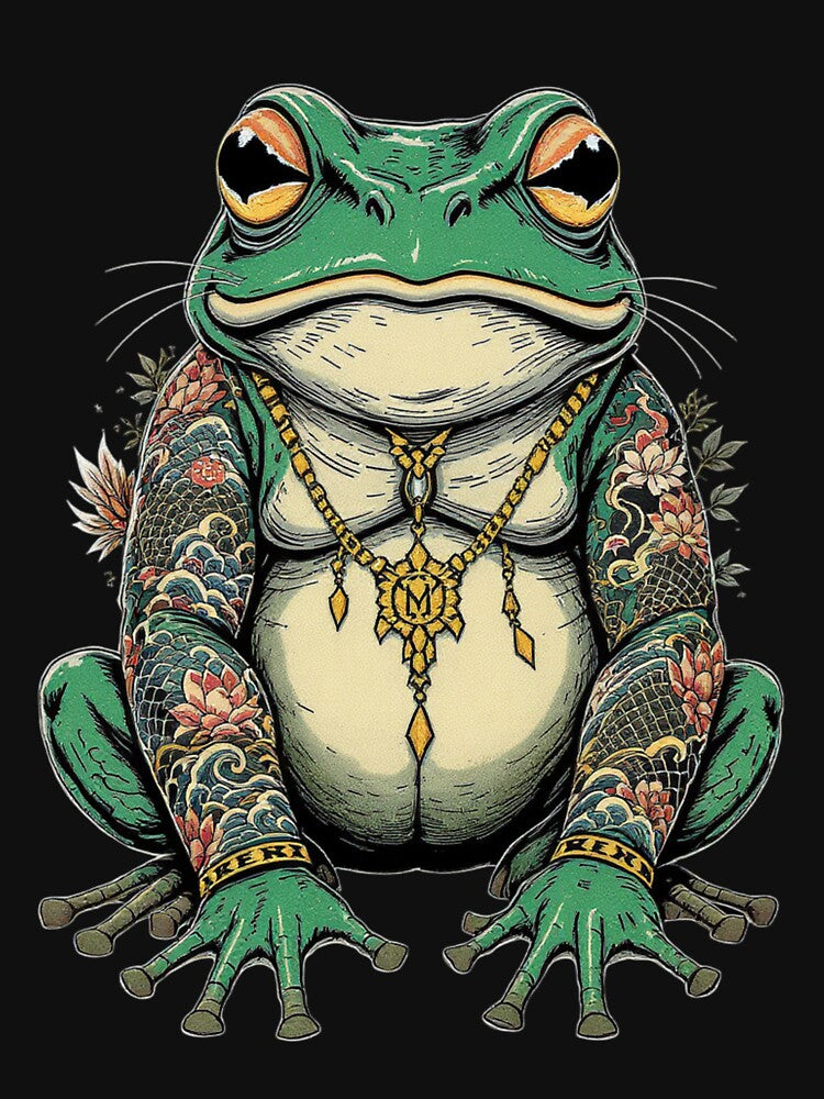 Frog Yakuza Tattoo Illustration | Japanese Irezumi Frog Gangster Art | Dark Vector Design by ColorSplash123