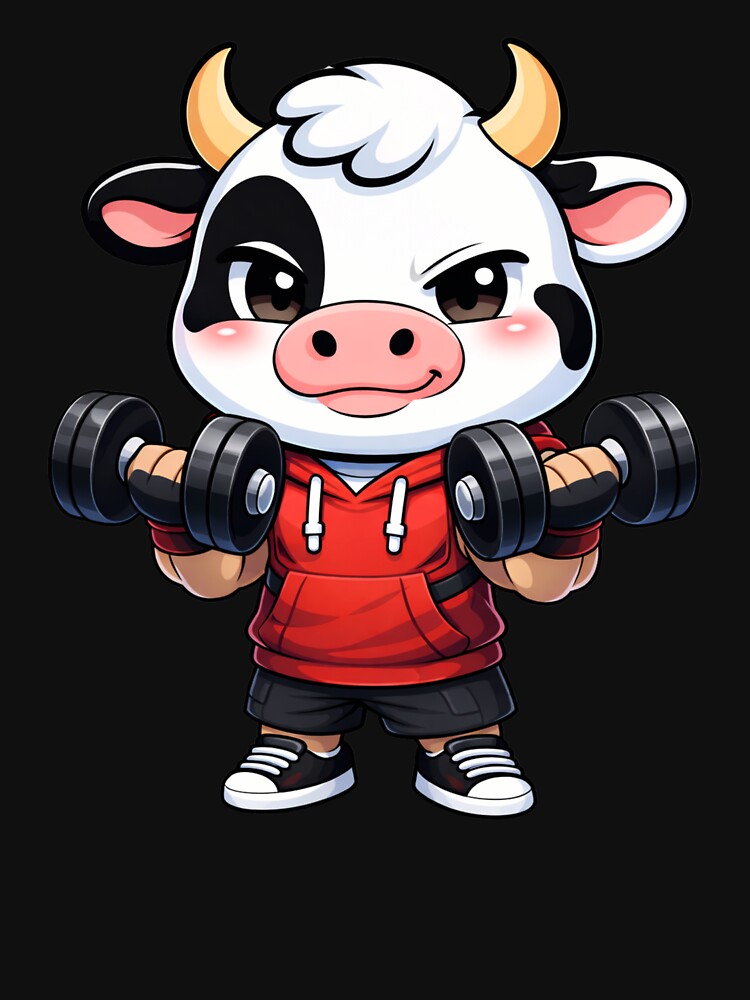 Gym Motivation Cow – Cute Chibi Cow Cartoon | Fitness Lifestyle Design by ColorSplash123