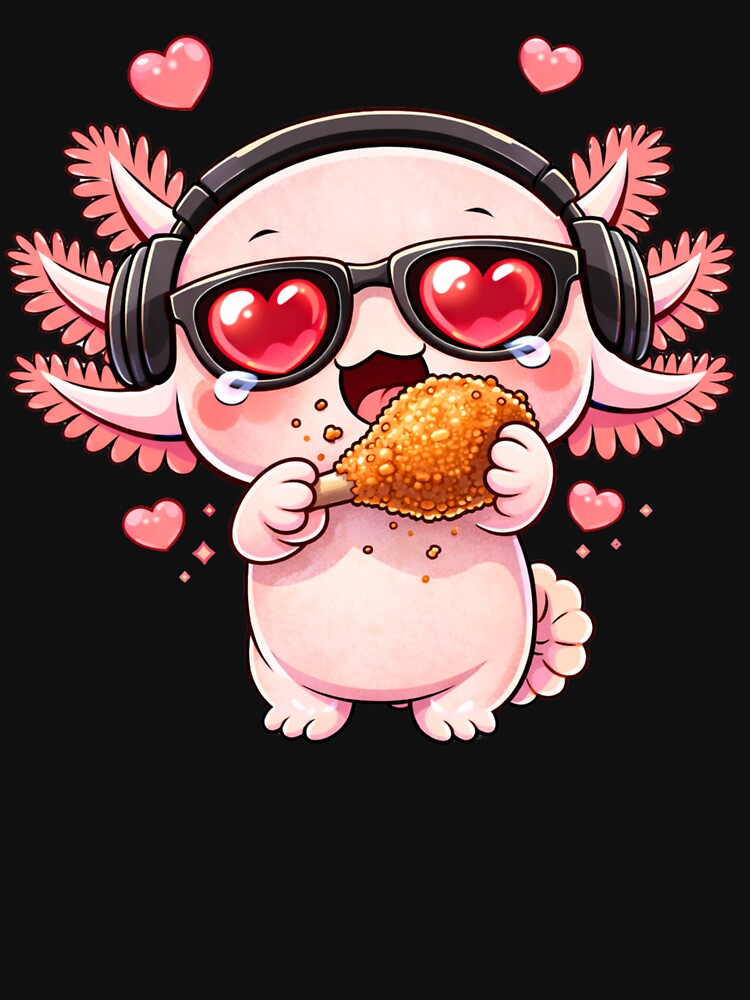 Fried Chicken Addict Axolotl – Cute Kawaii Axolotl Eating Fried Chicken Chibi Anime Design by ColorSplash123