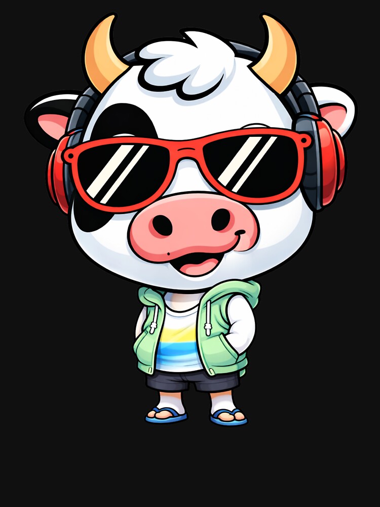 Music Festival Cow – Cool Chibi Cow Cartoon | Summer Vibes Design by ColorSplash123