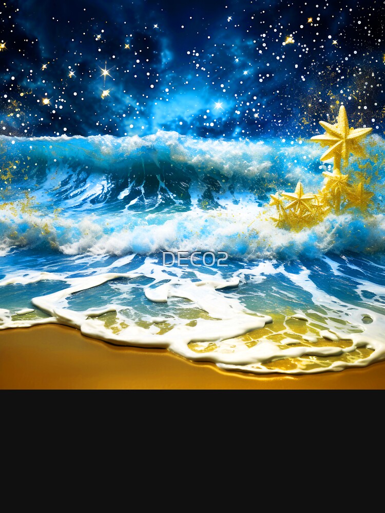 Fantasy Ocean Waves With Golden Stars Exquisite Art by DEC02