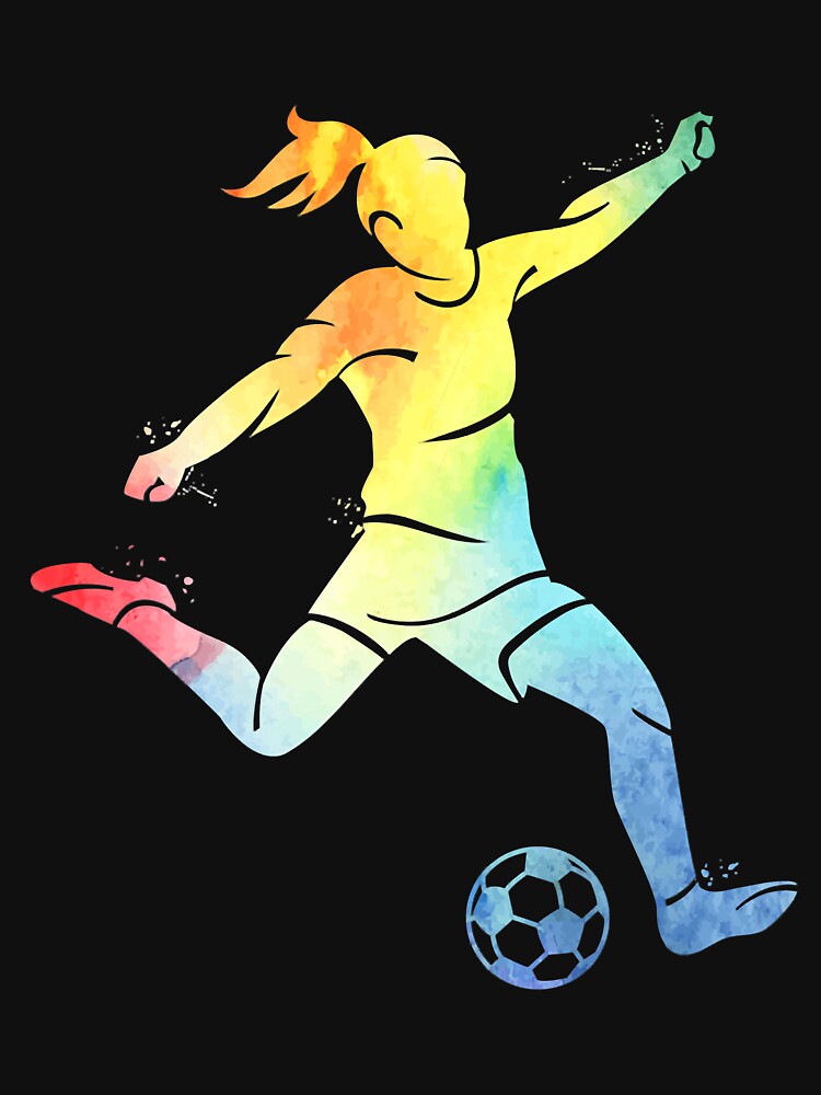 Women playing soccer kicking the ball multicolor girl soccer by tamara-art