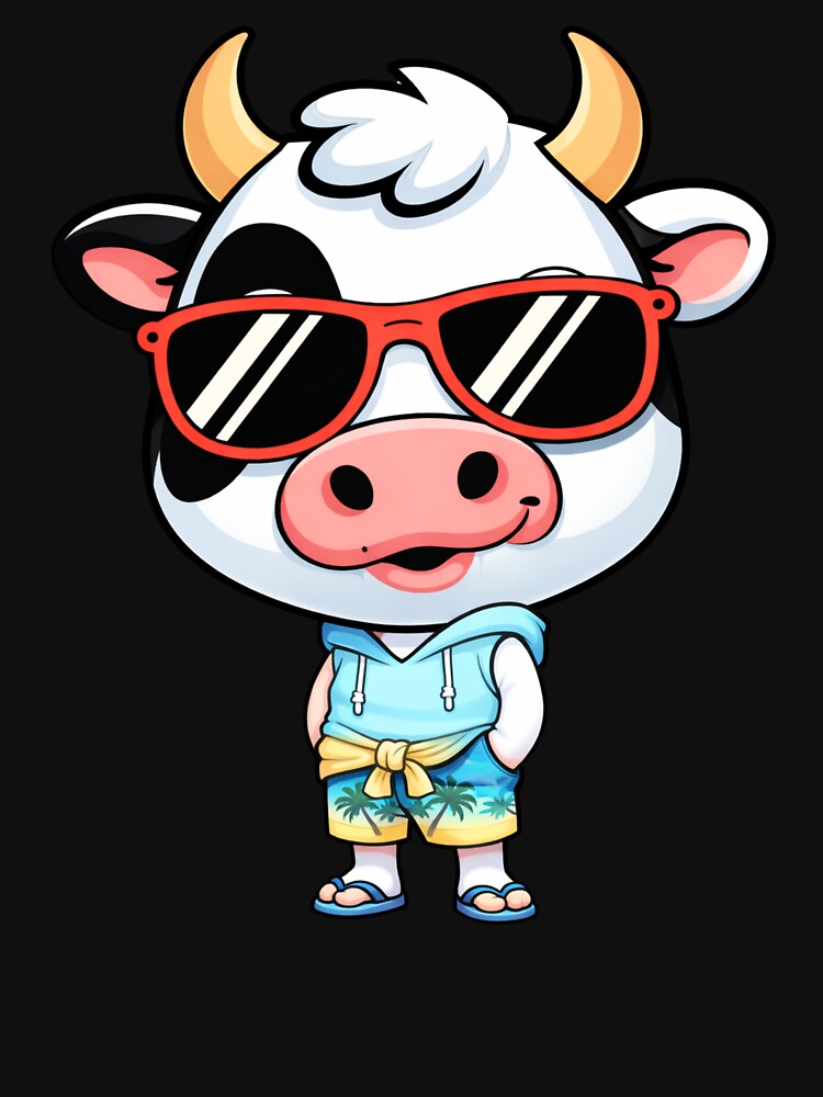 Beach Vacation Cow – Cute Chibi Cow Cartoon | Summer Holiday Design by ColorSplash123