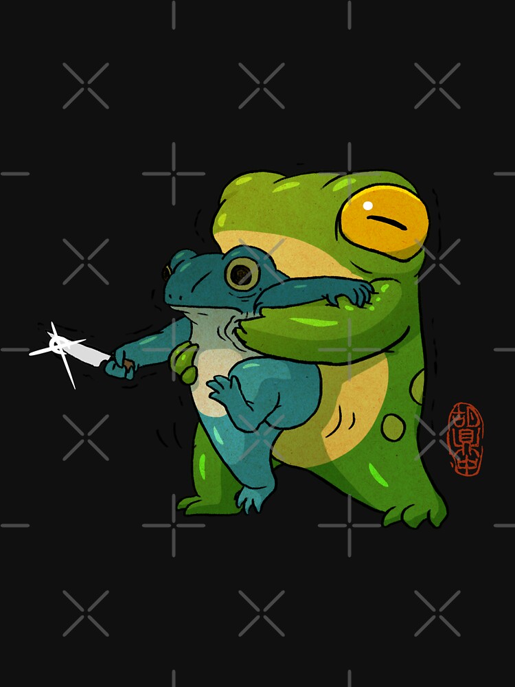 cute stabby frog being held back let it go bro artwork asian style by DingHuArt