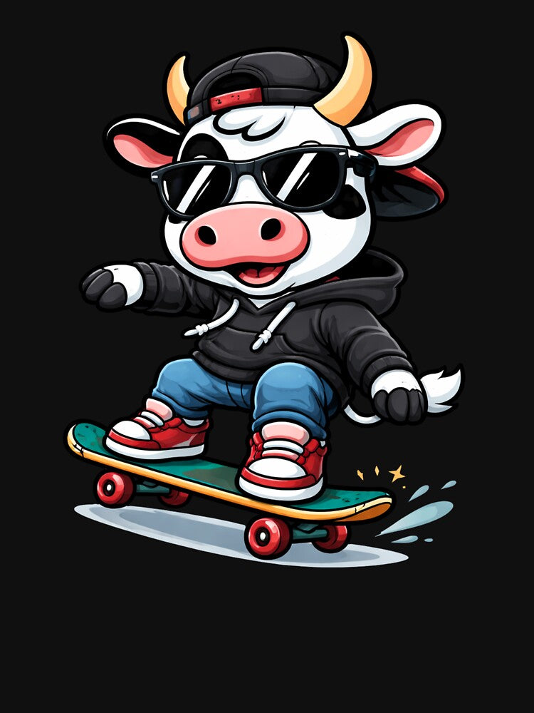 Skater Cow – Cool Skateboarding Cow Cartoon | Street Lifestyle Design by ColorSplash123