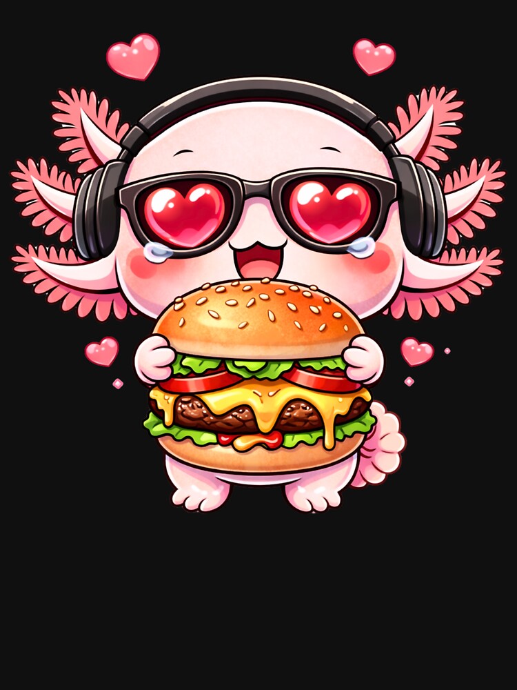 Burger Crush Axolotl – Cute Kawaii Axolotl Eating Cheeseburger Chibi Anime Design by ColorSplash123