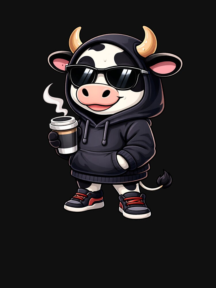 Night Café Cow – Cute Chibi Cow Cartoon | Aesthetic Coffee Lifestyle Design by ColorSplash123