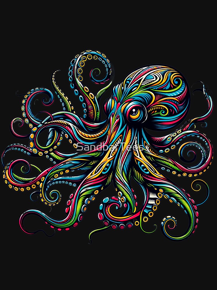 Colorful Tribal Octopus by SandbarTees