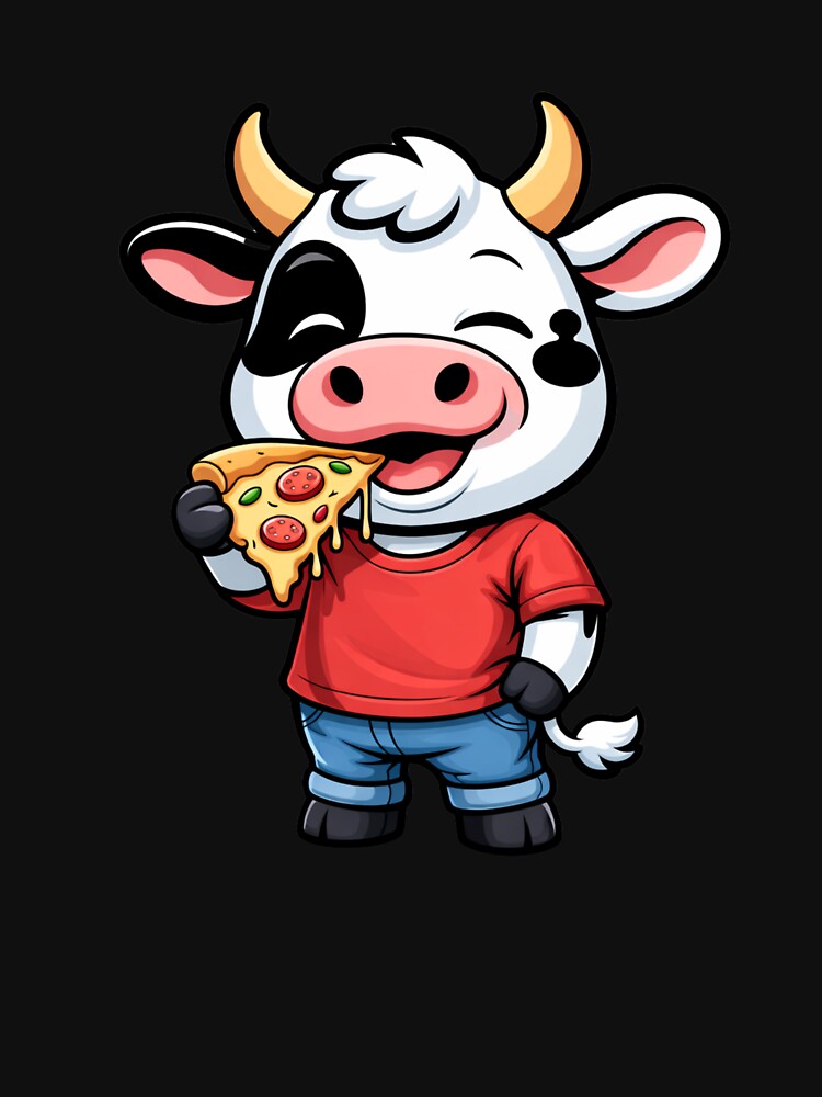 Pizza Lover Cow – Cute Chibi Cow Cartoon | Funny Foodie Design by ColorSplash123