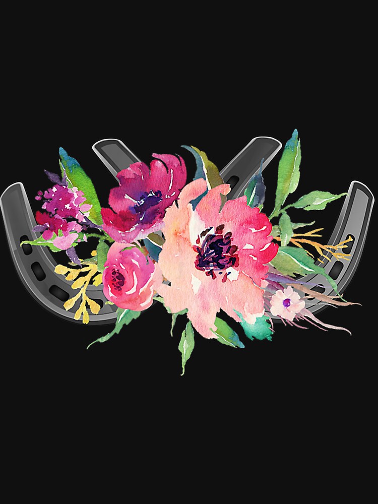 Horse Floral Flower Watercolor Horseshoe Funny Horses Lover by MarkHudson78
