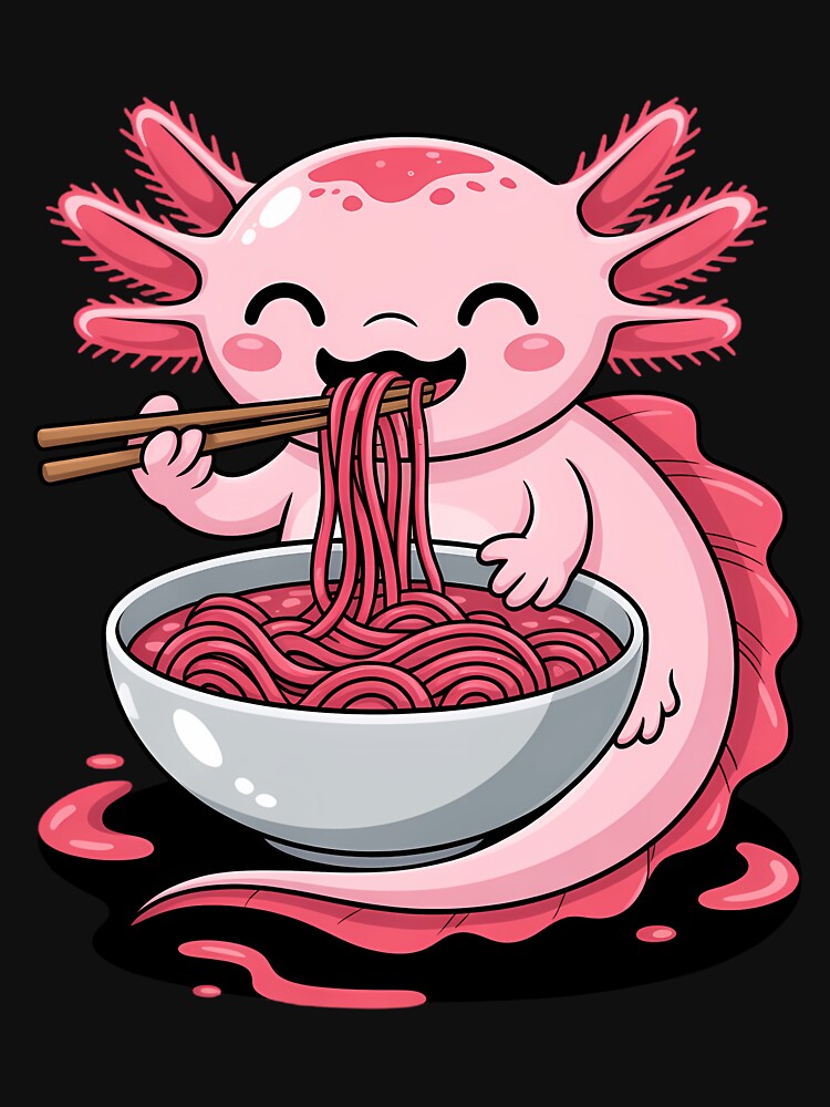 Funny Axolotl Noodle Kawaii Axolotl Eating Ramen Noodles by tiekanamac