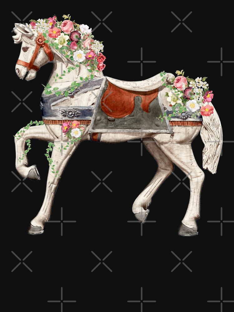 Cute White Carousel Fairground Horse With Vintage Flowers And Butterflies by TrulyEpoque