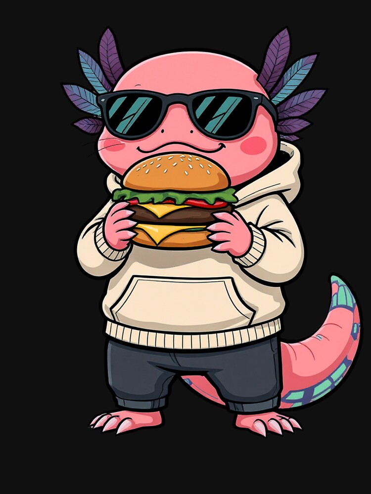 Cool Axolotl Eating Burger – Chill Food Lover Illustration by ColorSplash123