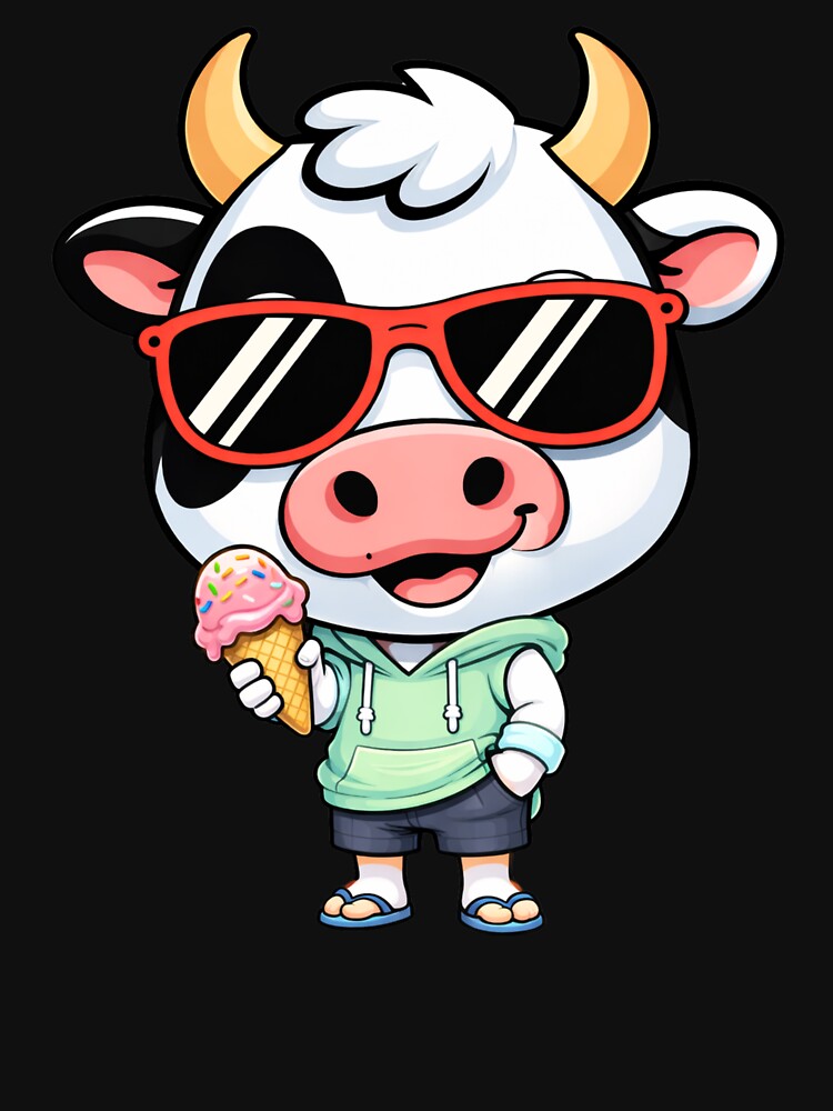 Ice Cream Summer Cow – Cute Chibi Cow Cartoon | Happy Vacation Design by ColorSplash123