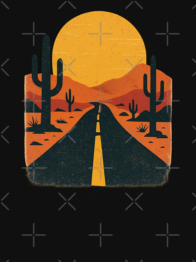 Endless Desert Road – Retro Sunset Drive by ArcadiaSilence