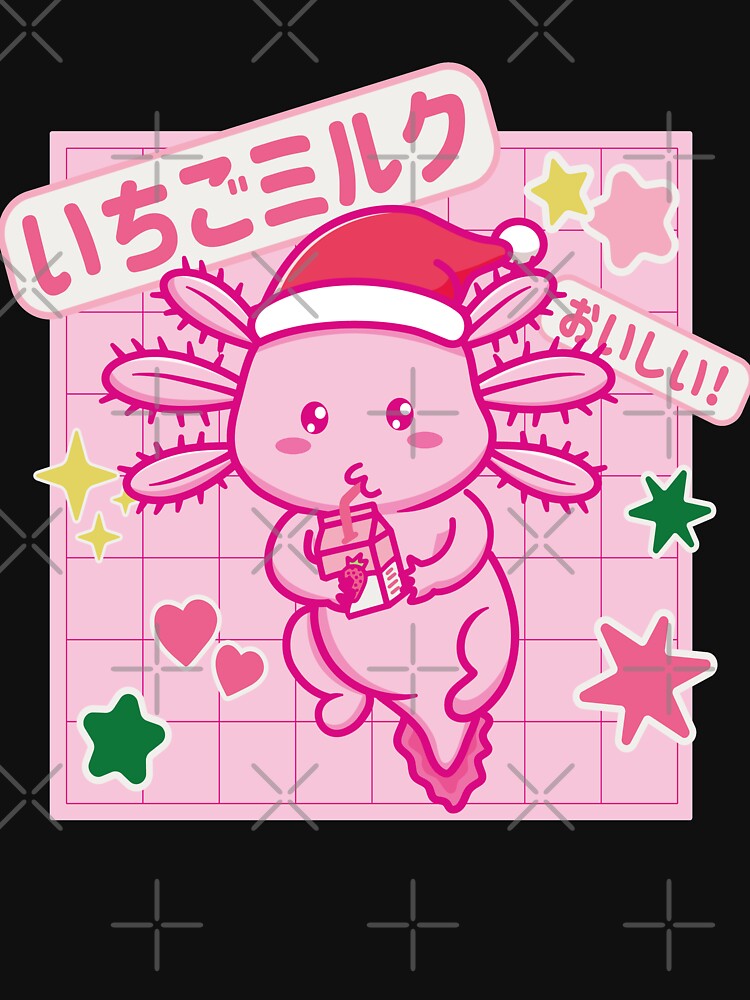 Christmas Kawaii Axolotl Drinking Strawberry Milk Japanese Anime by Tatus Brinal