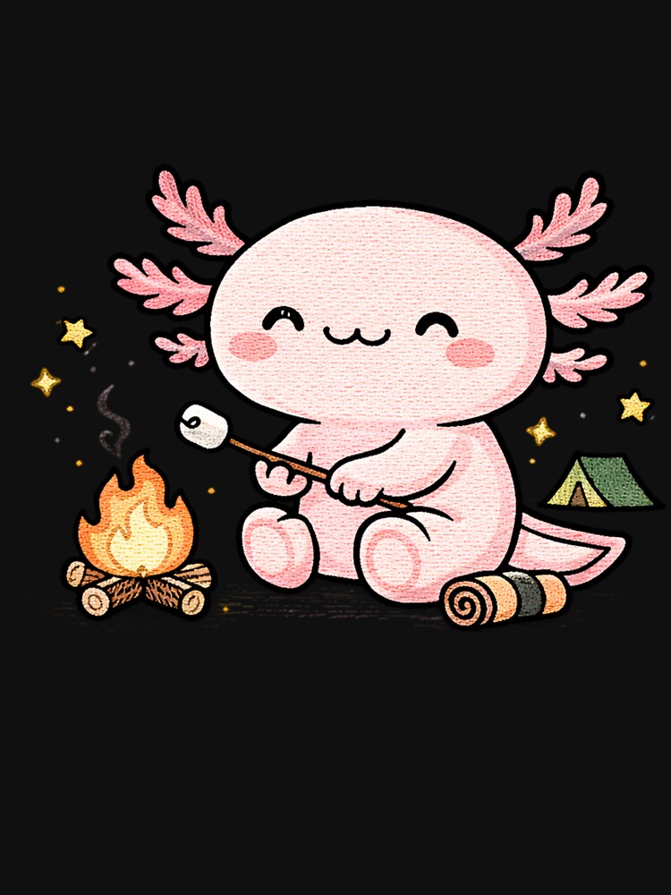 Camping Axolotl – Cute Kawaii Campfire Axolotl Embroidery Style by ColorSplash123