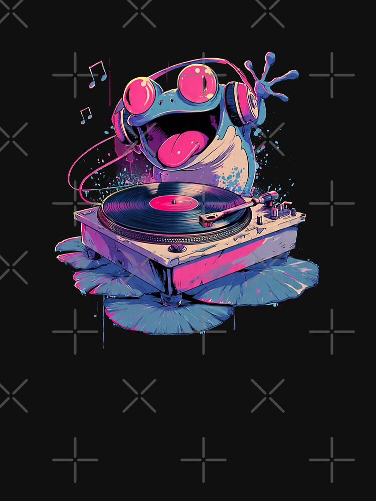 Funky DJ Frog Spinning Vinyl Record Grooves by PixelQ