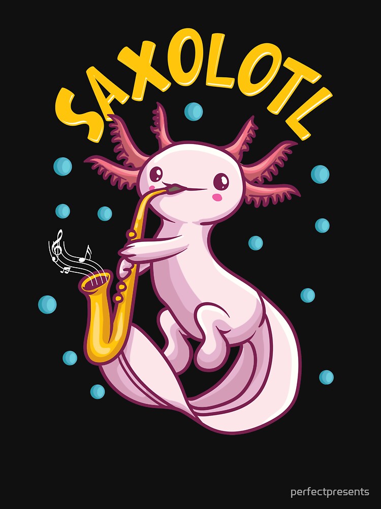 Saxolotl Sax Playing Axolotl Pun Walking Fish by perfectpresents