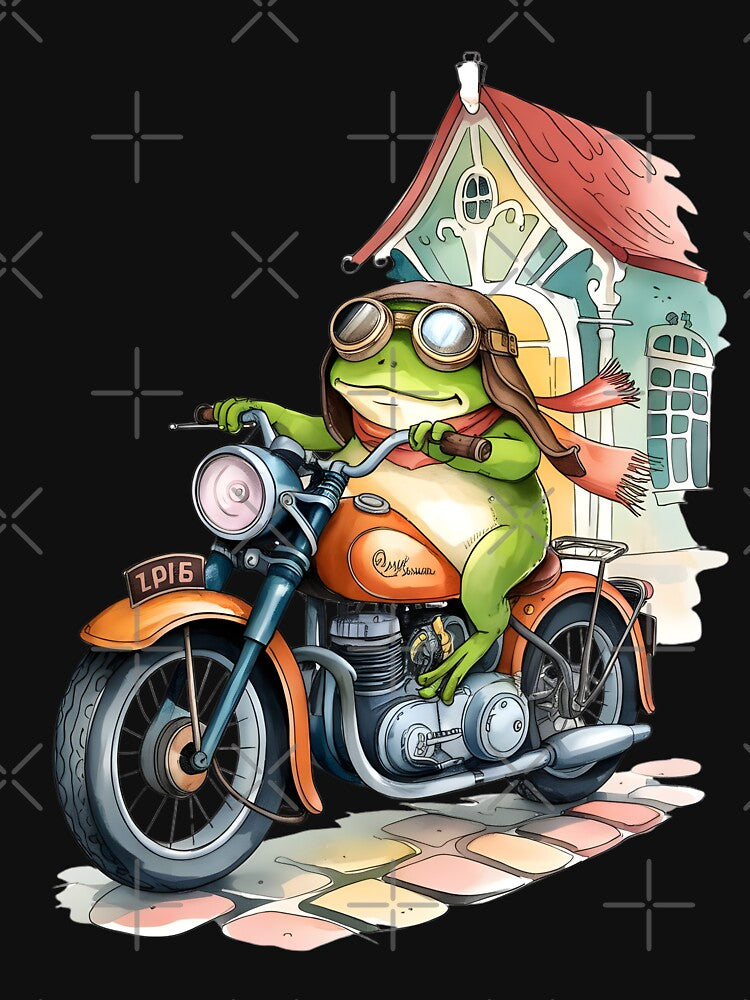 Cute Frog Riding Motorcycle Vintage Frog Biker Aesthetic by DNDU_Design