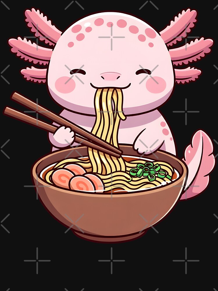 Kawaii Axolotl Eating Ramen by Clauxel
