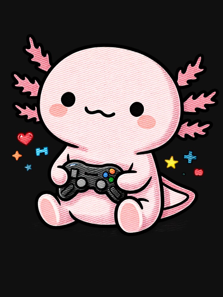 Gamer Axolotl – Cute Kawaii Gaming Axolotl with Controller Embroidery Style by ColorSplash123