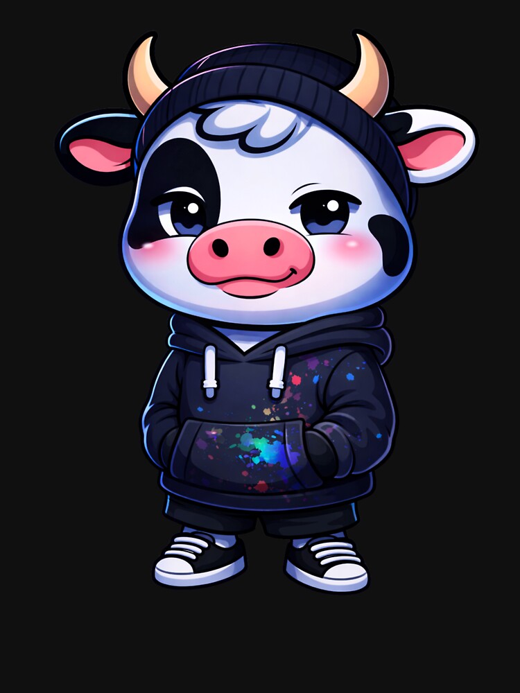 Night City Cow – Cute Kawaii Cow Cartoon | Chill Aesthetic Design by ColorSplash123