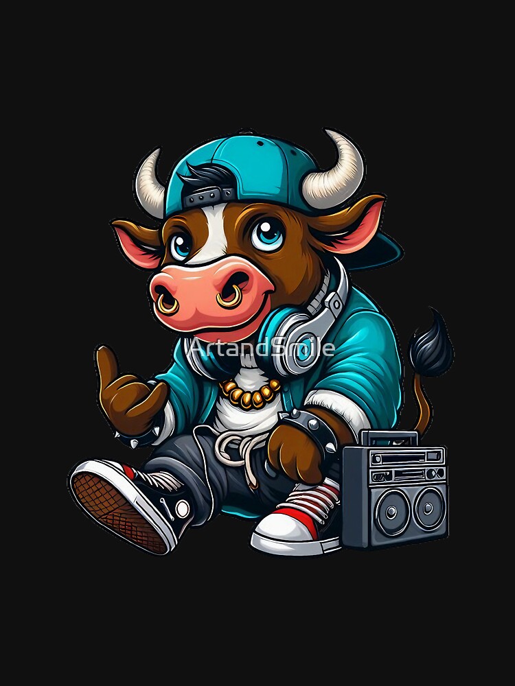 Cool cute urban cow listening to music by ArtandSmile