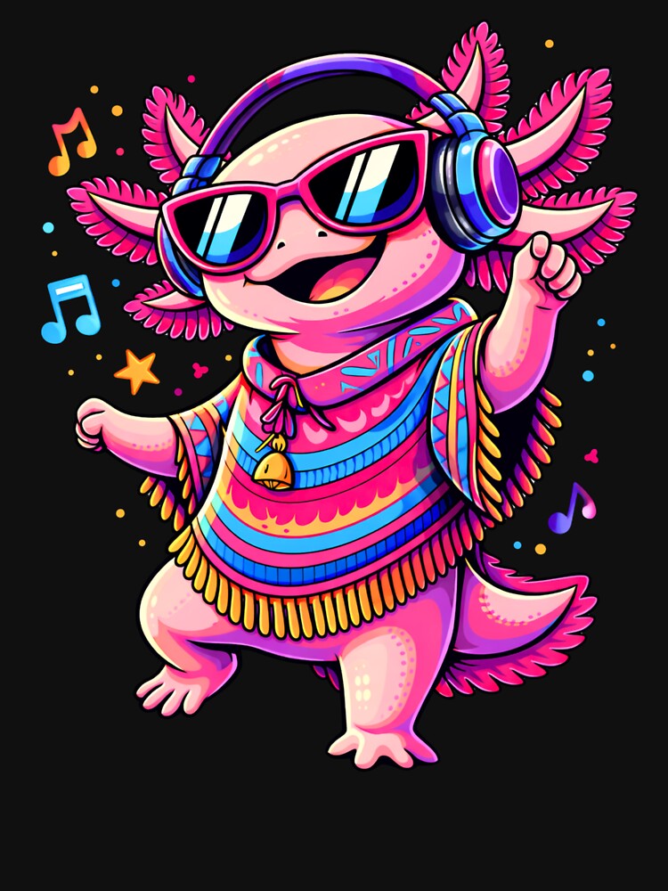 Happy Vibing Axolotl Dancing to Music – Neon Pop Art Animal by ColorSplash123