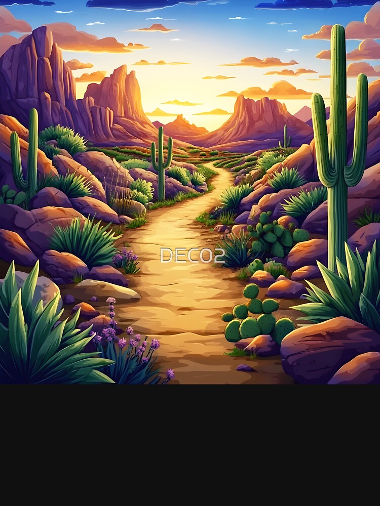 Fantasy Desert Sunset Scenic Landscape With Winding Trail by DEC02