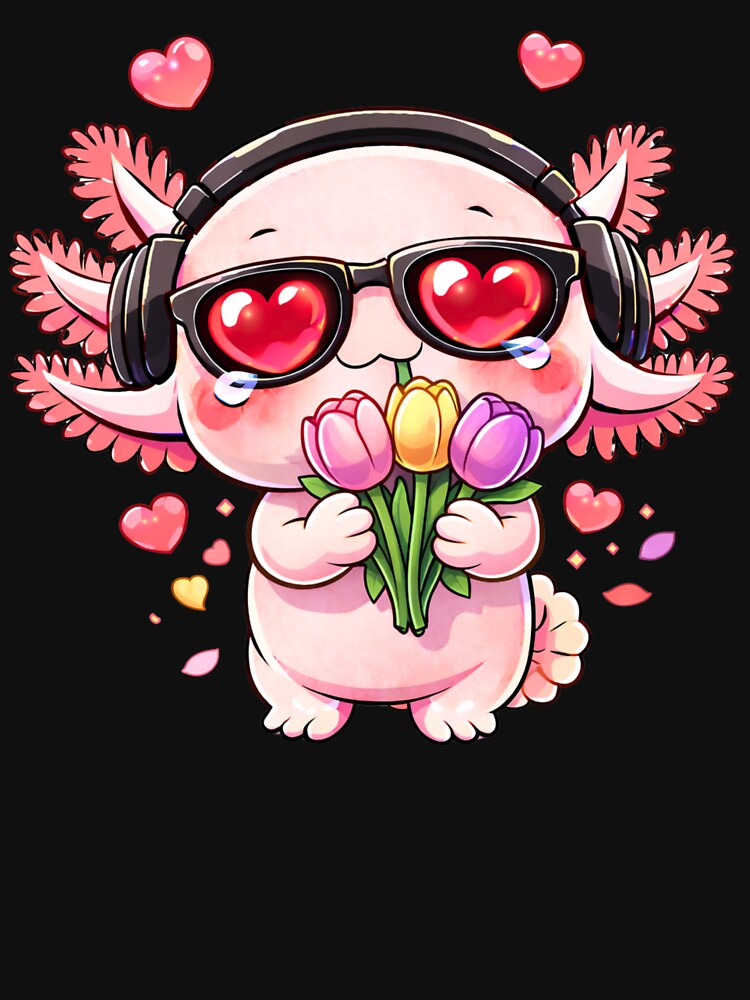 Tulip Love Axolotl – Cute Kawaii Axolotl with Tulips Chibi Anime Art by ColorSplash123