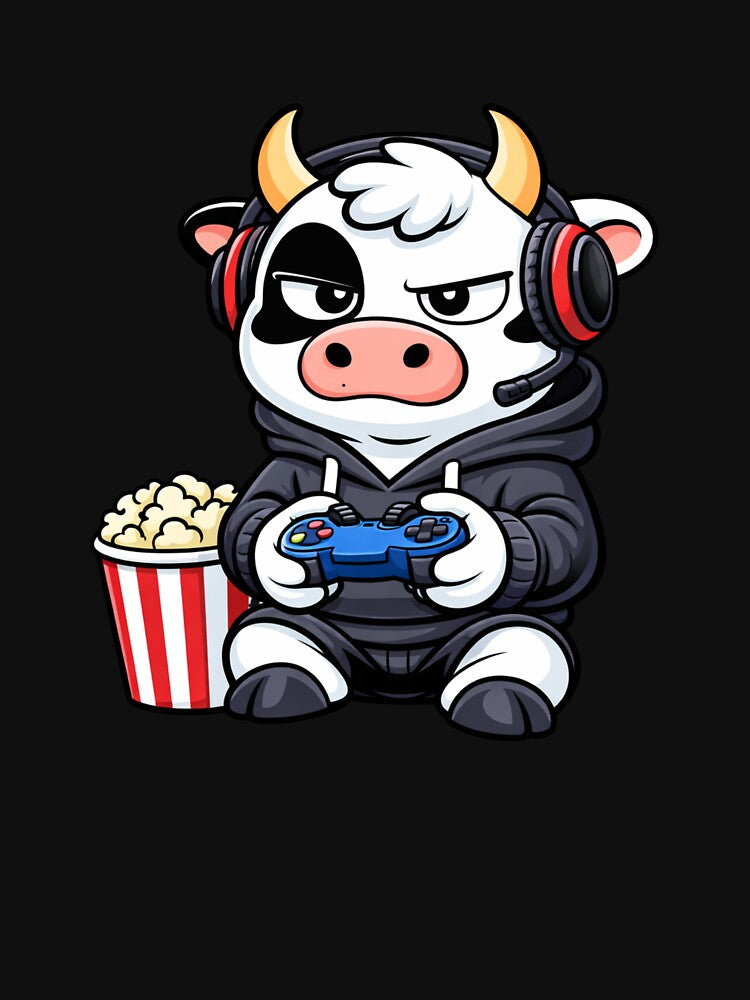 Weekend Gamer Cow – Cute Mascot Cartoon | Adult Gaming Humor Design by ColorSplash123