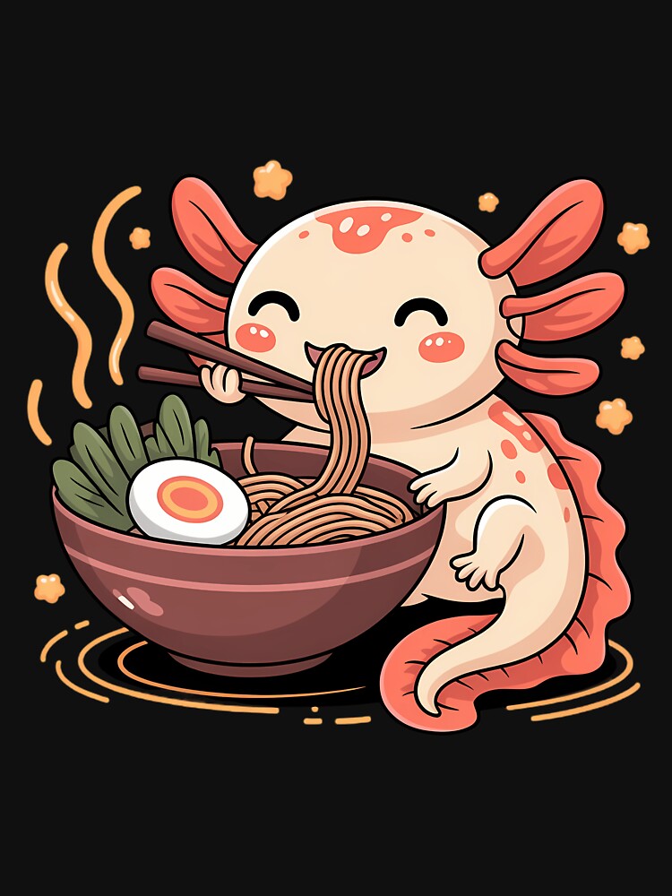Cute Axolotl Eats Ramen Noodles Axolotls Ramen by sterabamineh