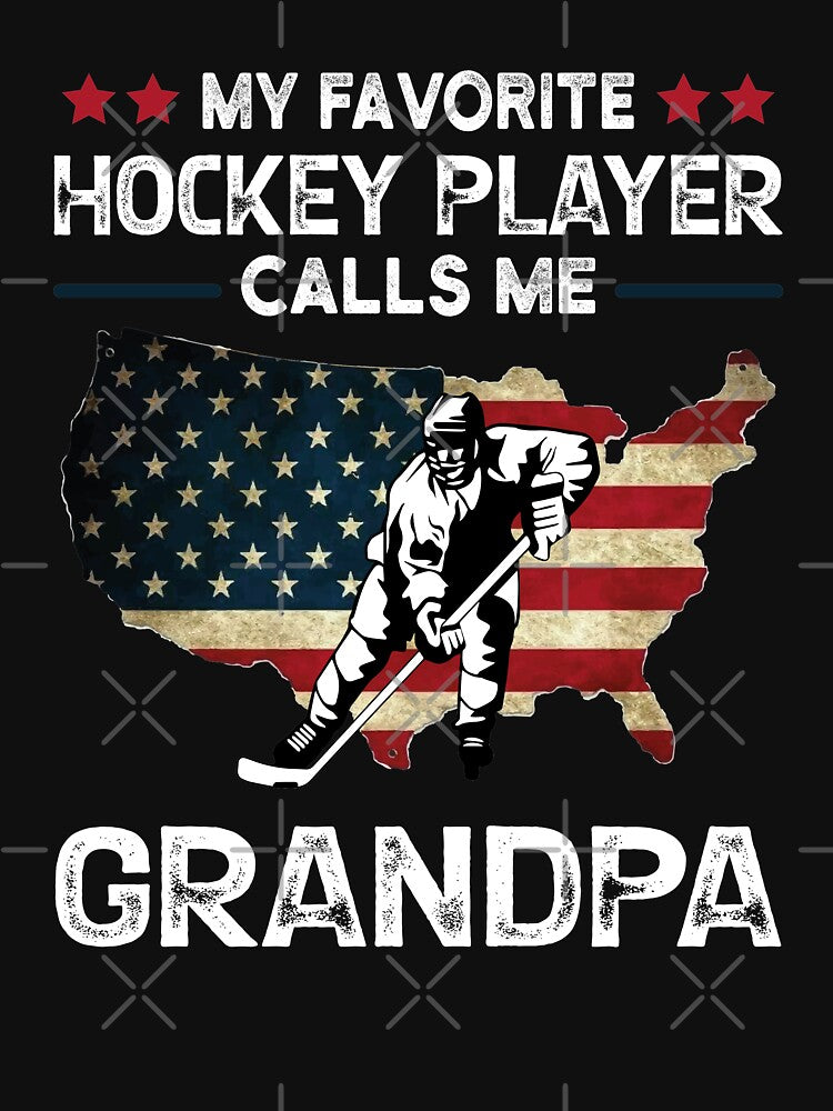 My Favorite Hockey Player Calls Me Grandpa Funny Grandpa Soccer Ice Hockey Player USA Flag Gift by Theobsessed01