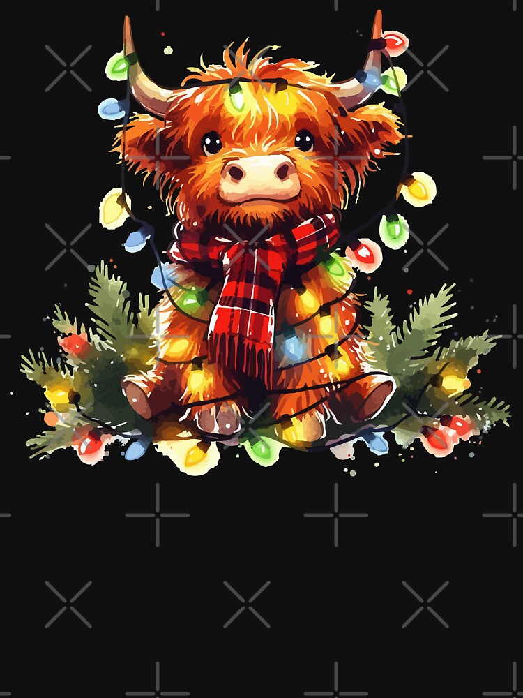 Cute Christmas Highland Cow Heilan Coo Christmas Lights by TomFrontierArt