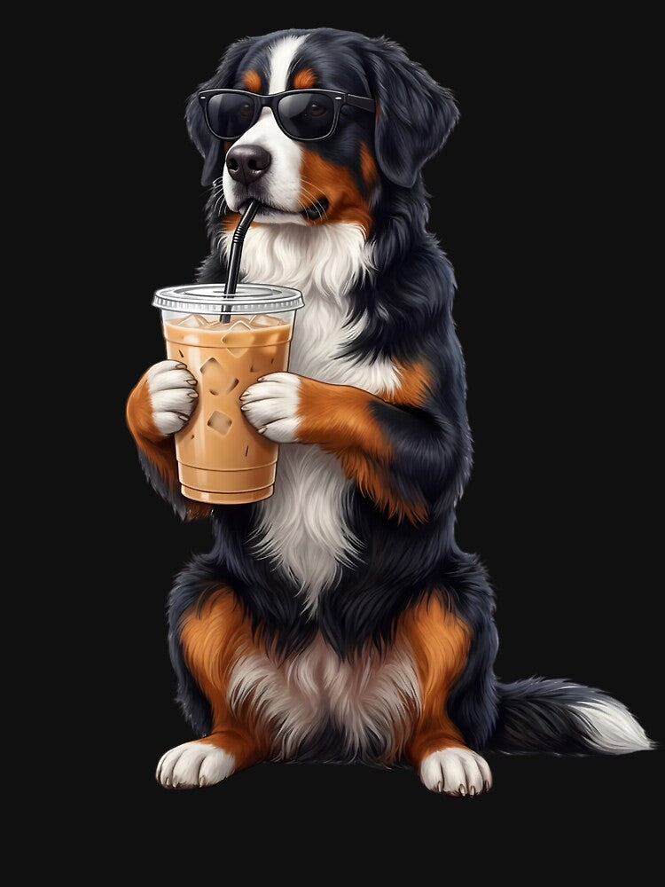 Funny Bernese Mountain Dog Drinking Iced Coffee Meme Dog Lover by TerryConnells