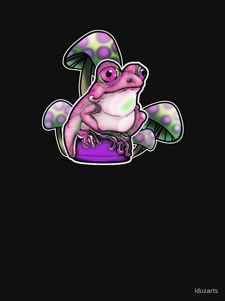 Cute, pink frog on a bottle cap with mushrooms by iduzarts