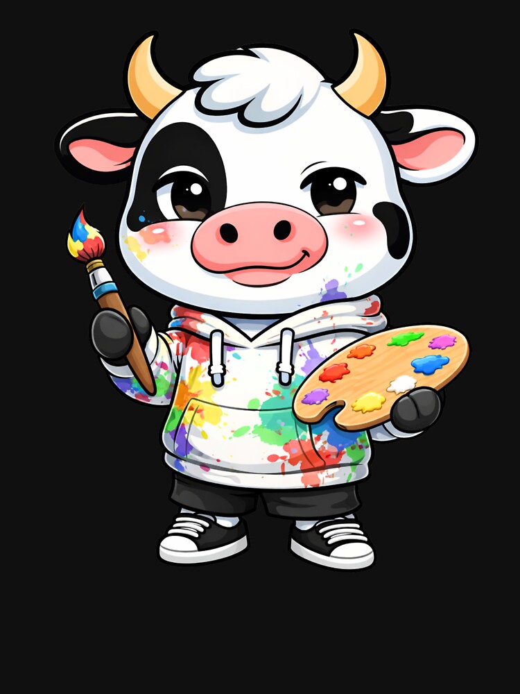 Artist Cow – Cute Kawaii Chibi Cow Cartoon | Creative Lifestyle Design by ColorSplash123