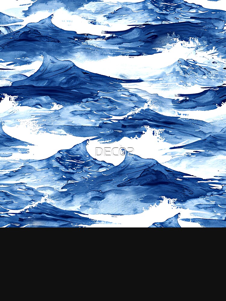Asian-Style Luxurious Blue Ocean Waves Abstract Art by DEC02