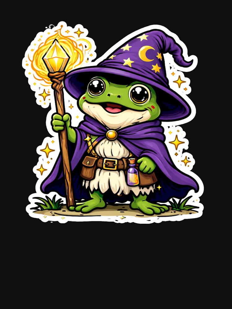 Cute Frog Wizard Magical Cartoon Fantasy Frog Shirt Sticker by BetcherStudio